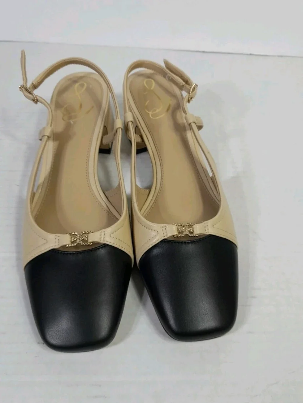Sam Edelman Kara 2 Slingback Heels Beige Black Women Sz 7 Square Toe - Picture 2 of 8
